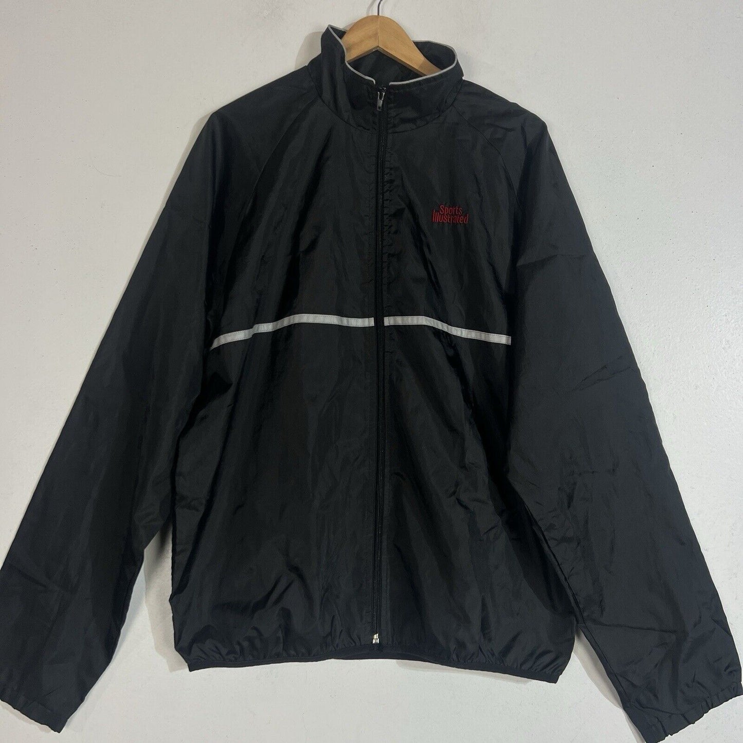 Vintage Sports Illustrated Windbreaker Jacket Mens XL Lightweight Full Zip Black