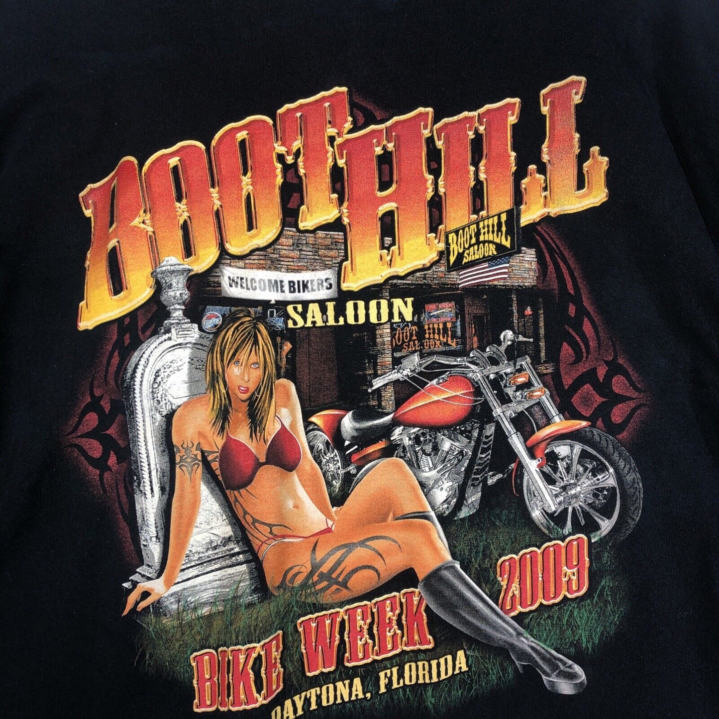 Boot Heel Saloon T Shirt Mens Size 3XL Color Black Bike Week 2009