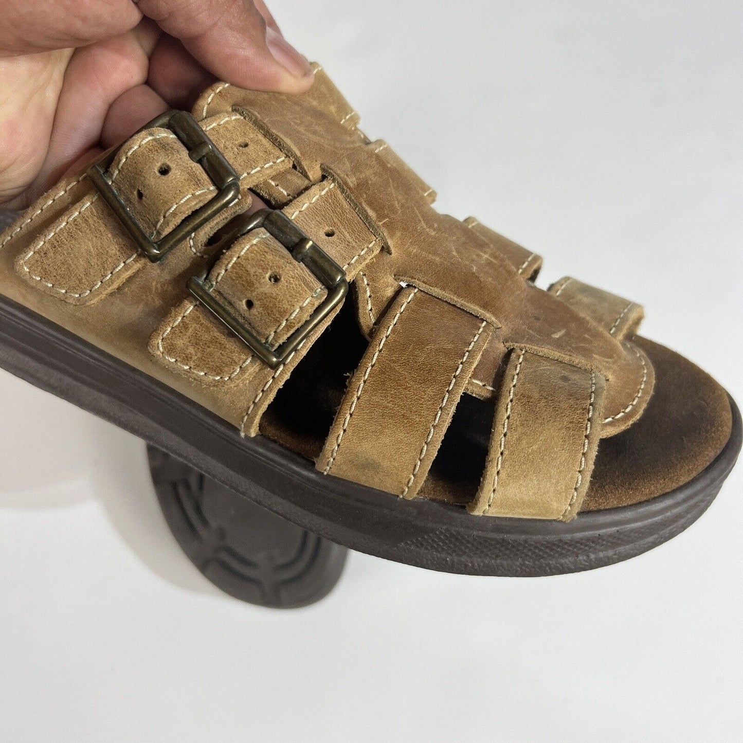 Eastland Leather Sandals Women’s Sixe 9 Beige Slip On Casual Made In USA