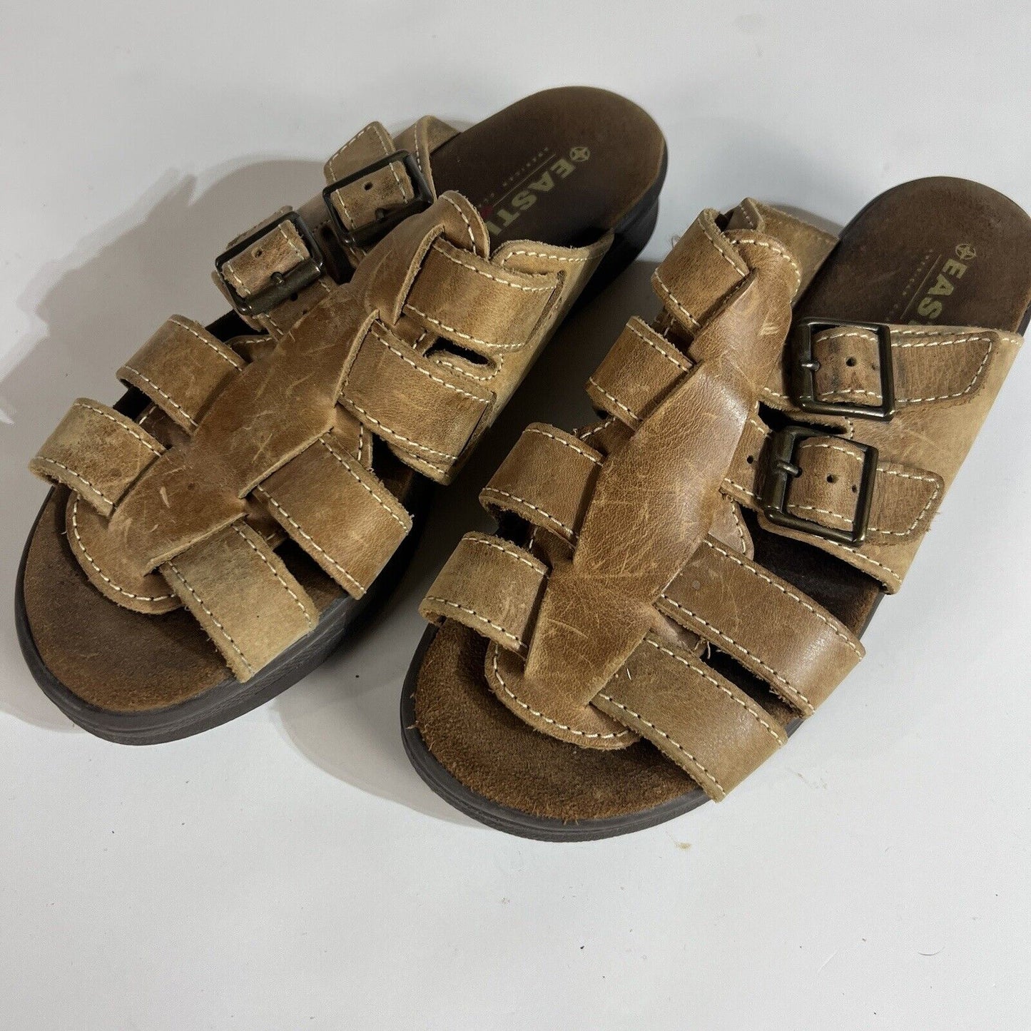 Eastland Leather Sandals Women’s Sixe 9 Beige Slip On Casual Made In USA