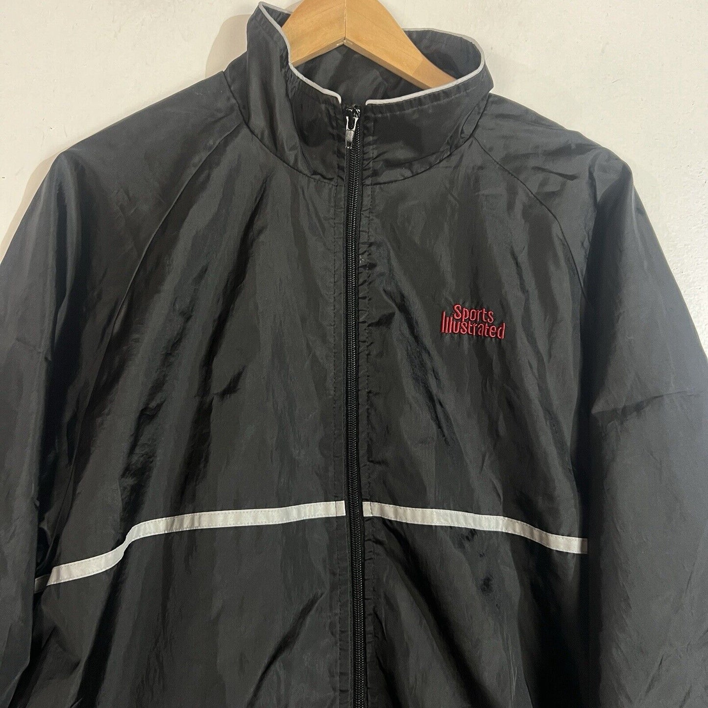 Vintage Sports Illustrated Windbreaker Jacket Mens XL Lightweight Full Zip Black