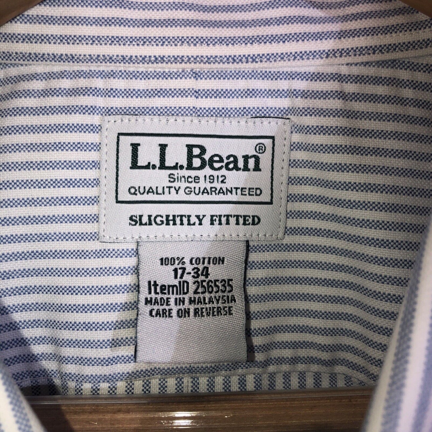 L.L. Bean Button Down Shirt Mens Size 17-34 Color Blue/White