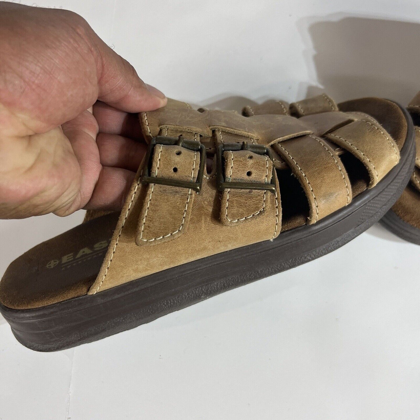 Eastland Leather Sandals Women’s Sixe 9 Beige Slip On Casual Made In USA