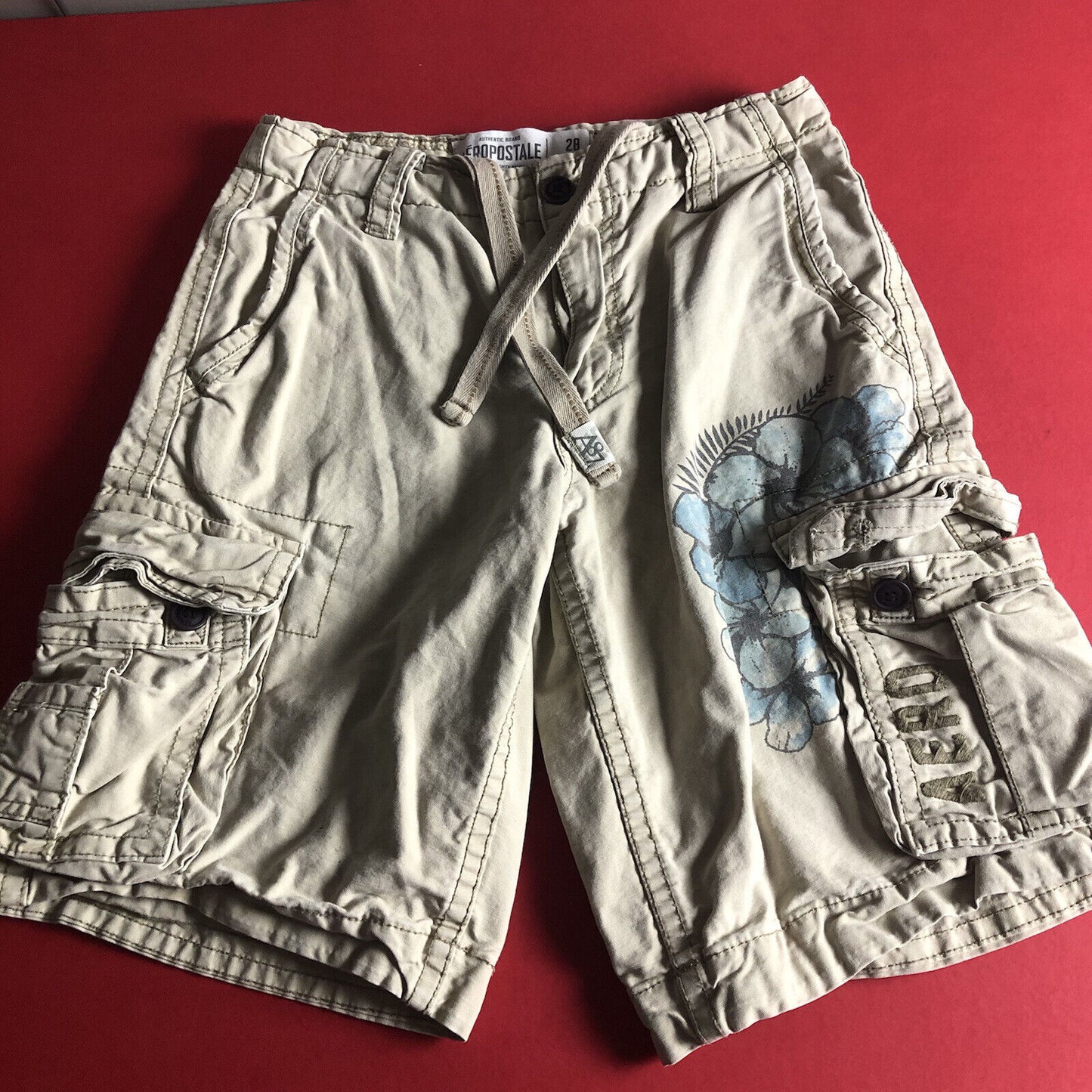 Aeropostale Shorts Mens Size 28 Color Khaki/Blue 0110