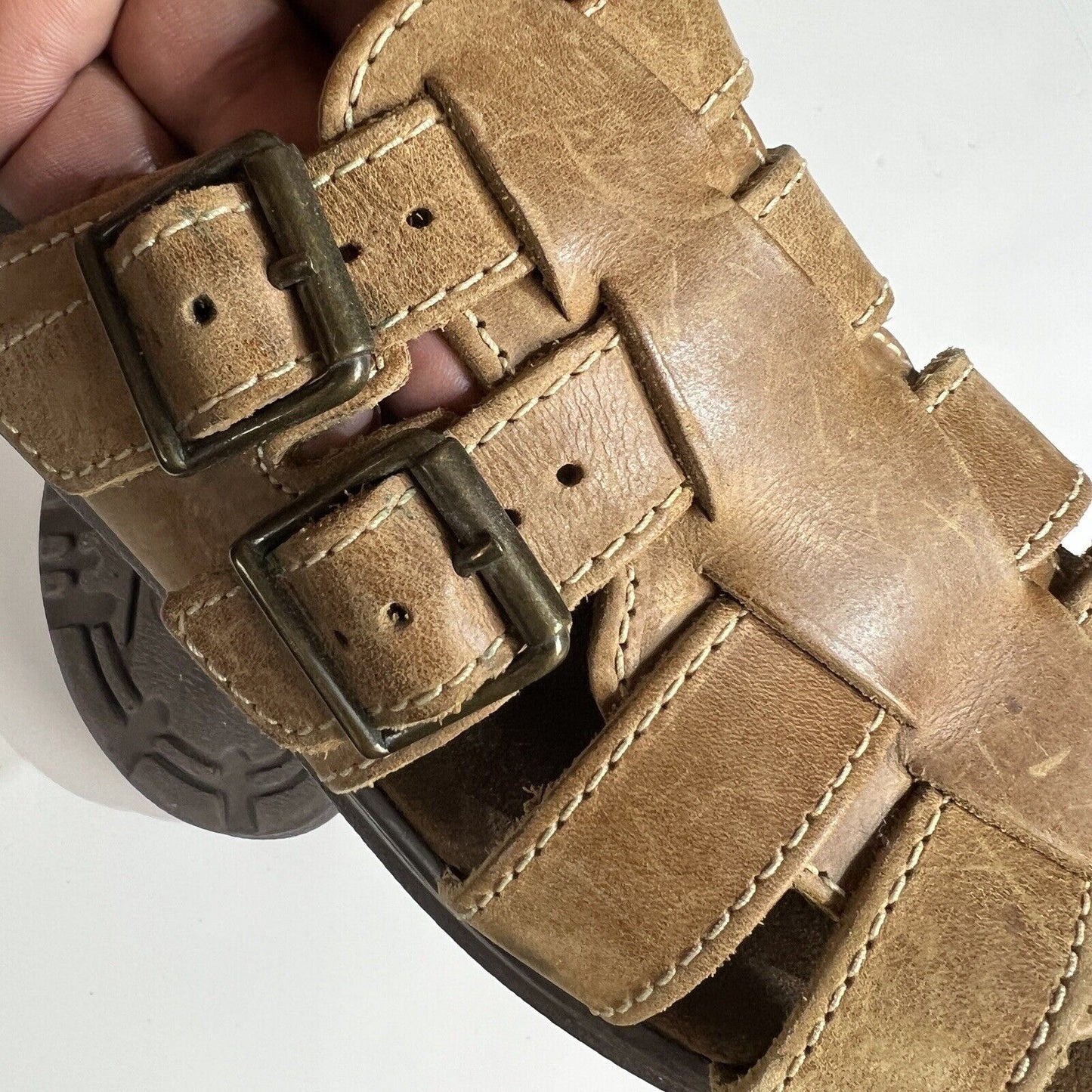 Eastland Leather Sandals Women’s Sixe 9 Beige Slip On Casual Made In USA