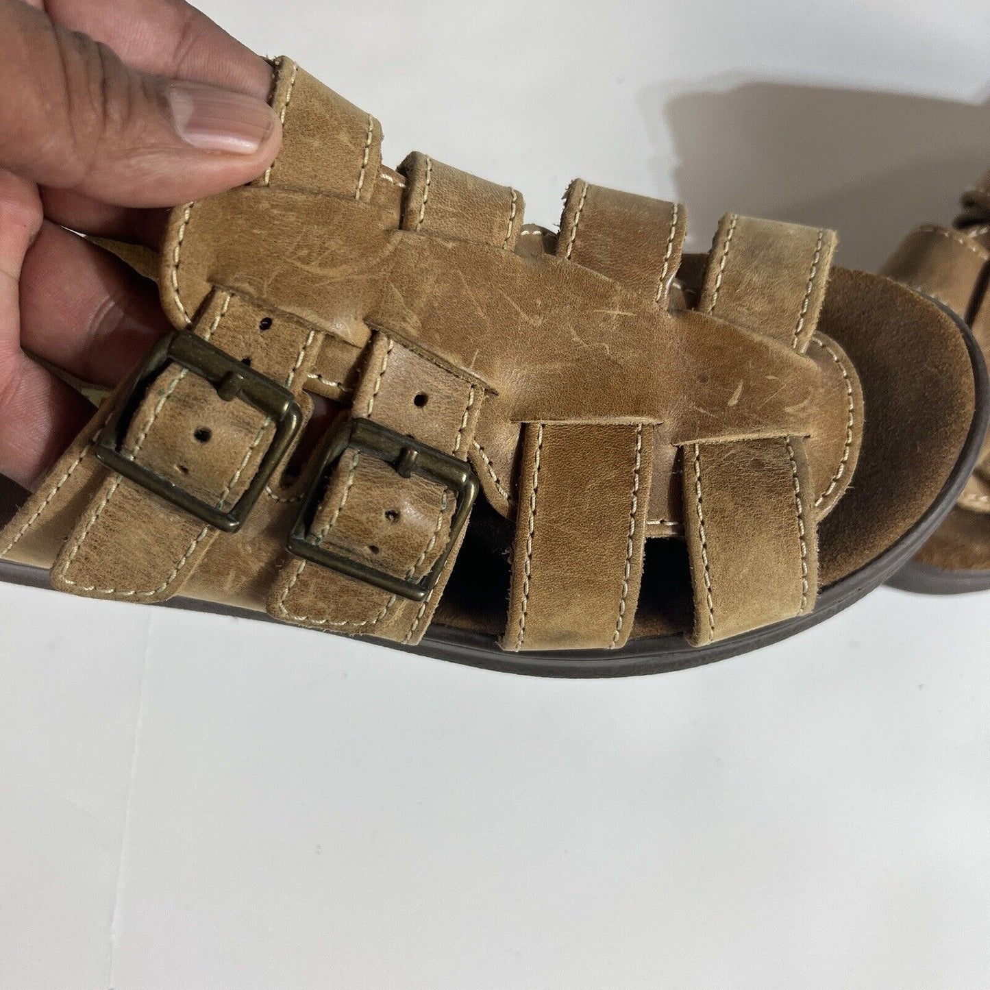Eastland Leather Sandals Women’s Sixe 9 Beige Slip On Casual Made In USA