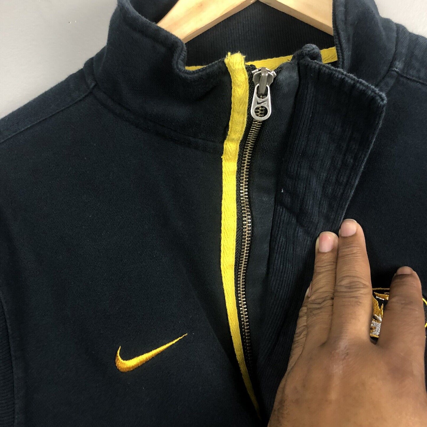 Vintage Mens Team Nike Mizzou Hoodie Size Small Black And Gold Long Sleeve