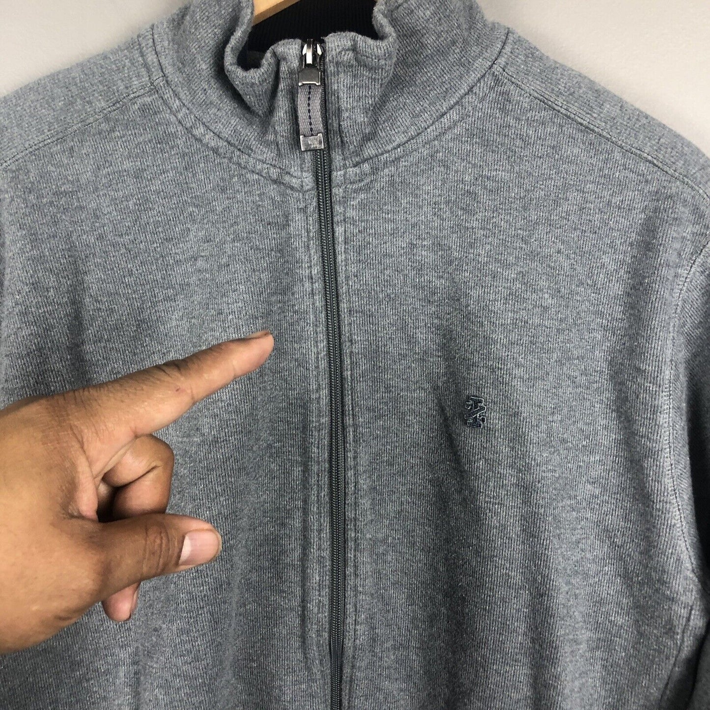 Izod Men’s Sweater Size Large Gray Full Zip Long Sleeve Heavyweight