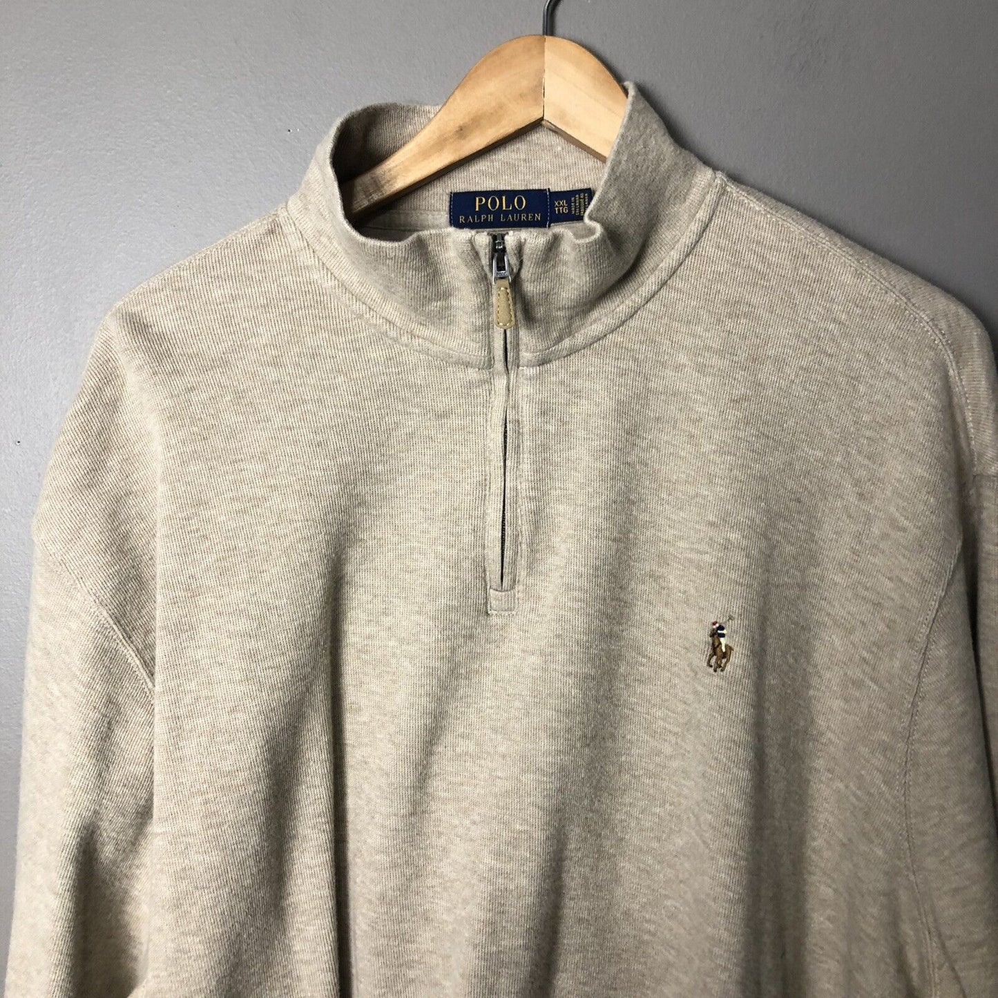 Polo Ralph Lauren Mens Pullover Sweater Size 2XL Beige Long Sleeve Eatate Rib