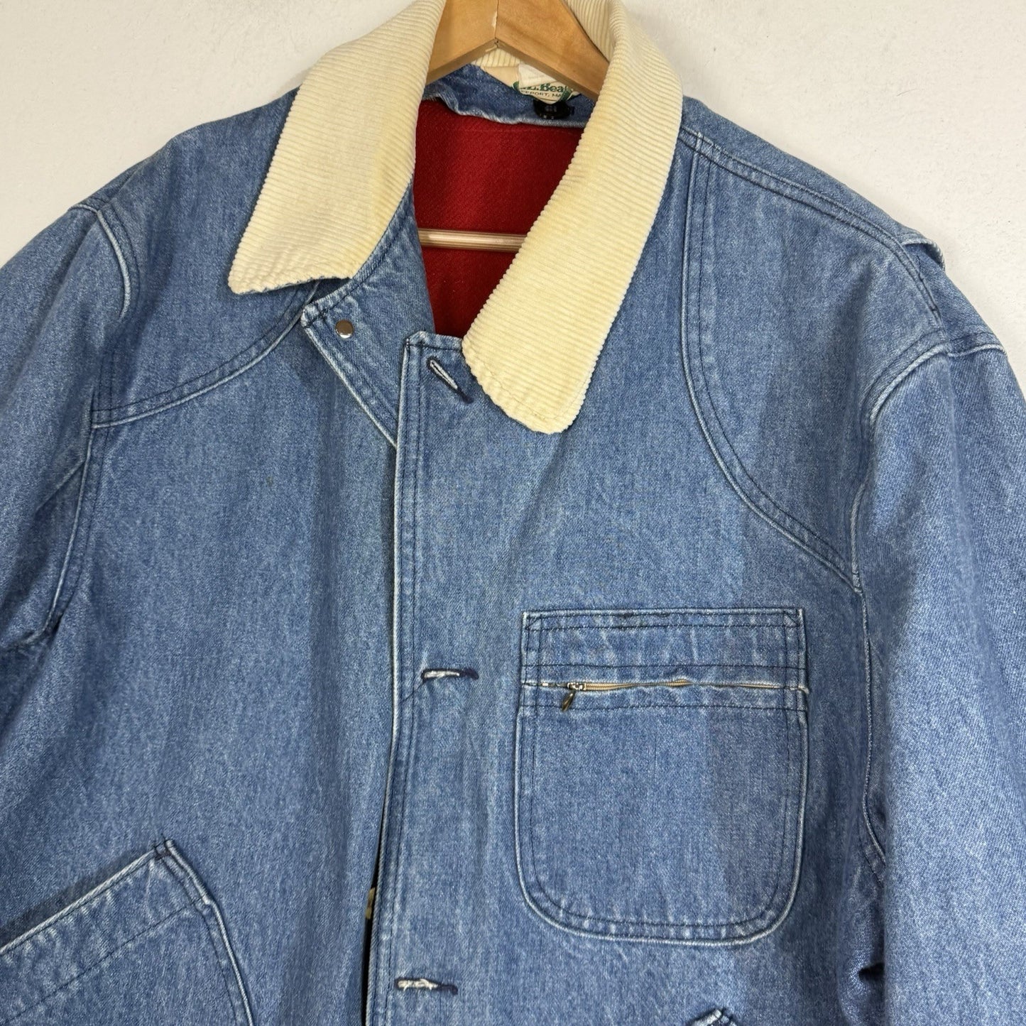 Vintage L.L. Bean Denim Chore Jean Jacket 2XL Blue Fleece Lined Made In USA