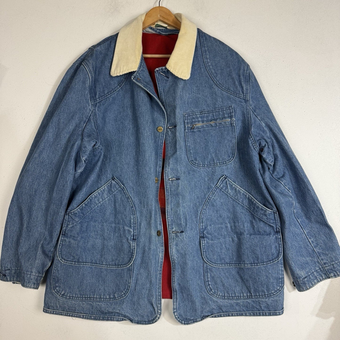 Vintage L.L. Bean Denim Chore Jean Jacket 2XL Blue Fleece Lined Made In USA