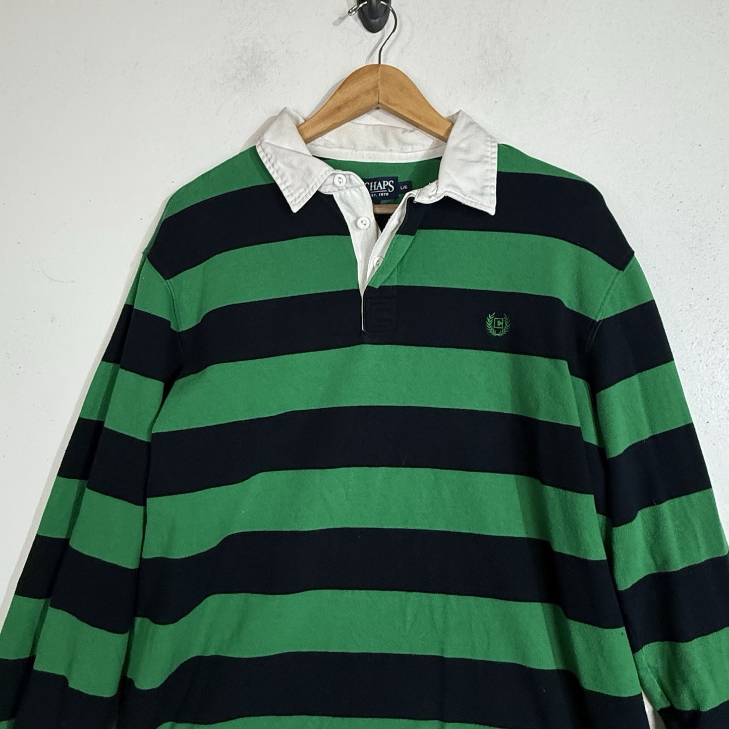 Chaps Rugby Shirt Men’s Large Multicolor Long Sleeve Striped Heavyweight