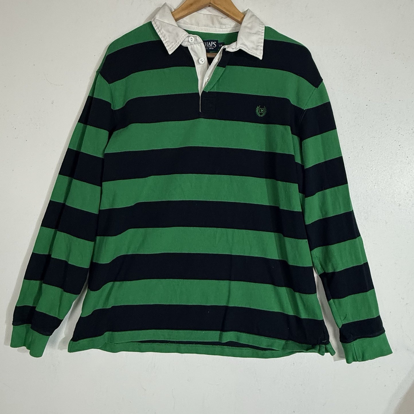 Chaps Rugby Shirt Men’s Large Multicolor Long Sleeve Striped Heavyweight
