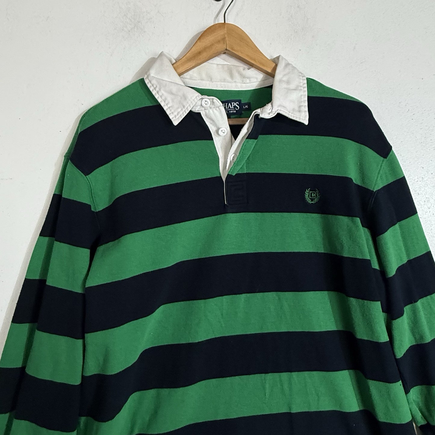 Chaps Rugby Shirt Men’s Large Multicolor Long Sleeve Striped Heavyweight