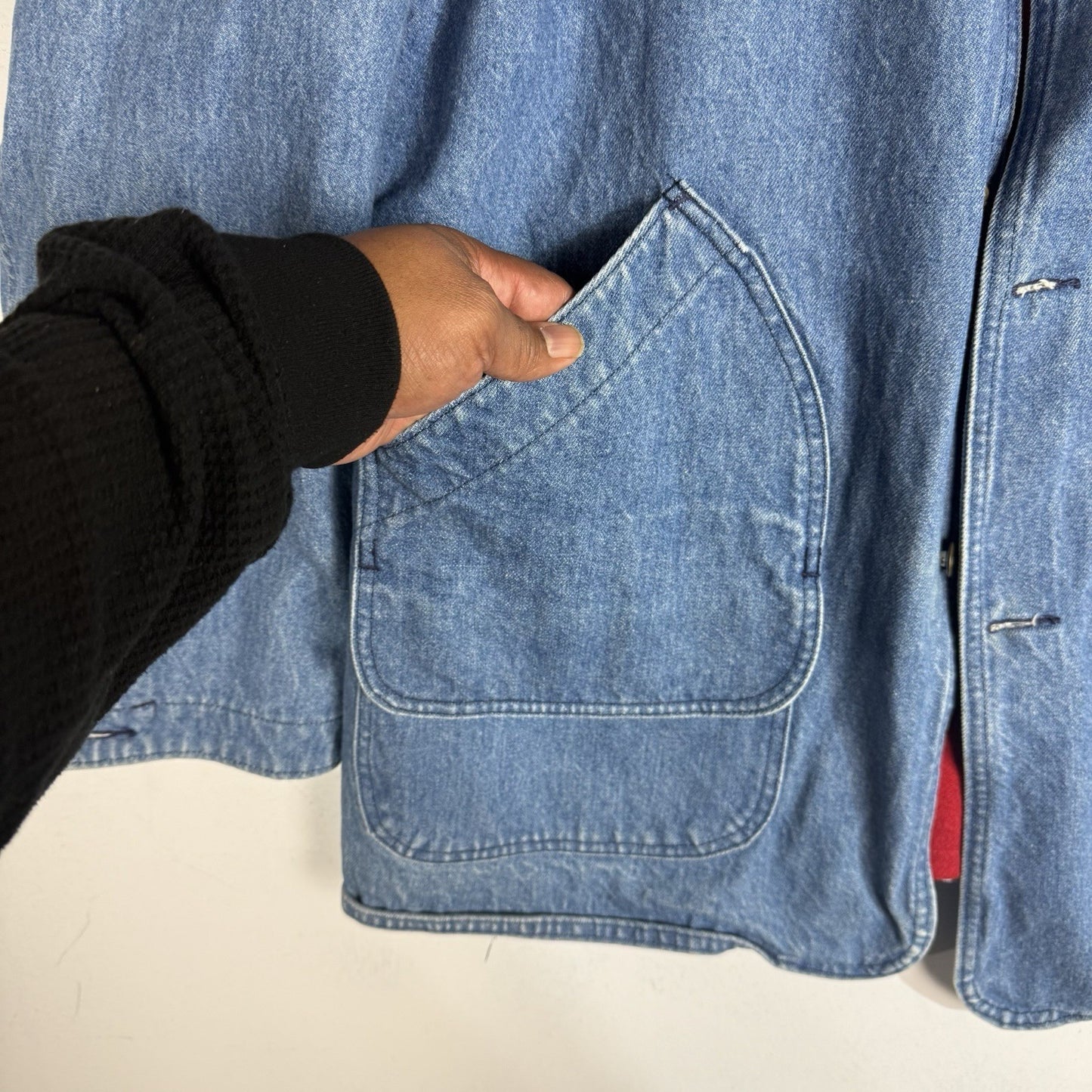 Vintage L.L. Bean Denim Chore Jean Jacket 2XL Blue Fleece Lined Made In USA