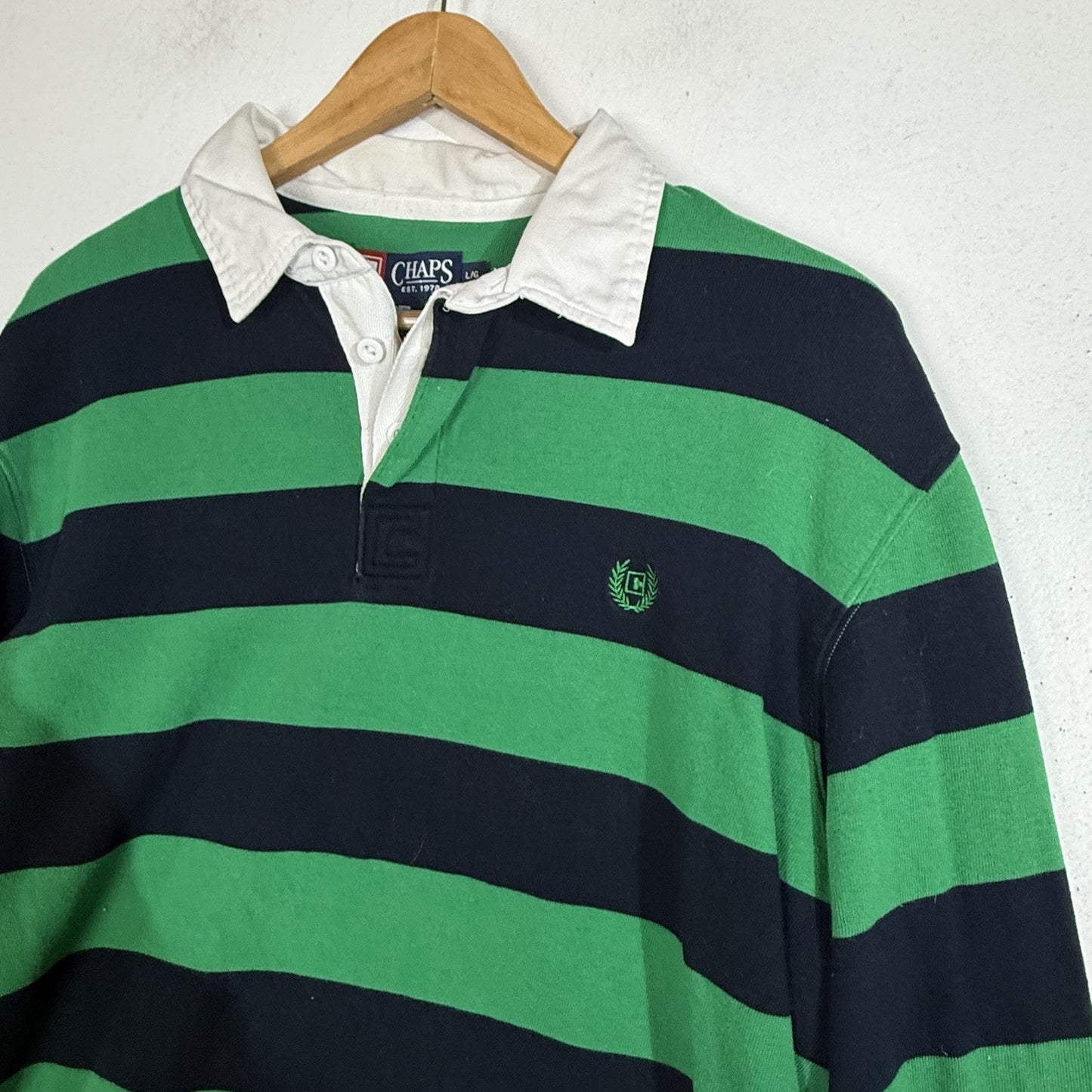 Chaps Rugby Shirt Men’s Large Multicolor Long Sleeve Striped Heavyweight