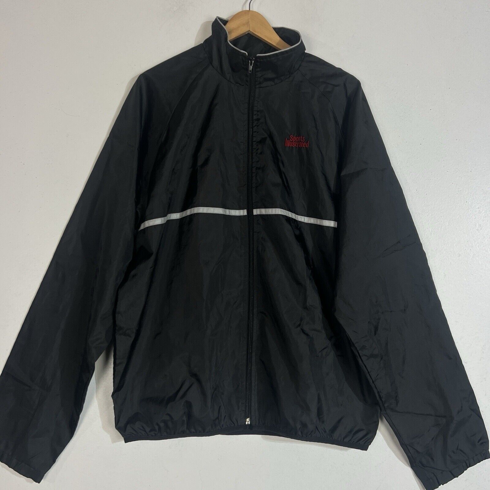 Vintage Sports Illustrated Windbreaker Jacket Mens XL Lightweight Full Zip Black