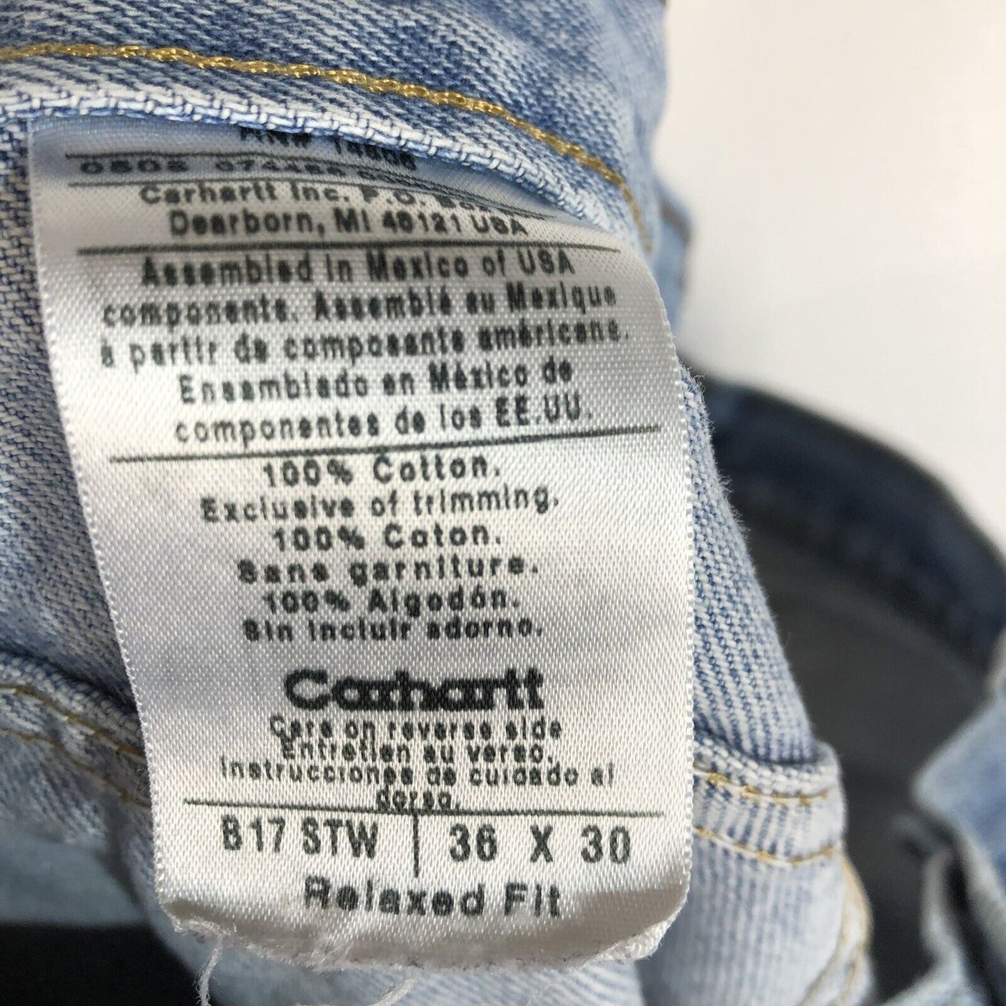 Carhartt Jeans Mens Size 36x30 Color Blue