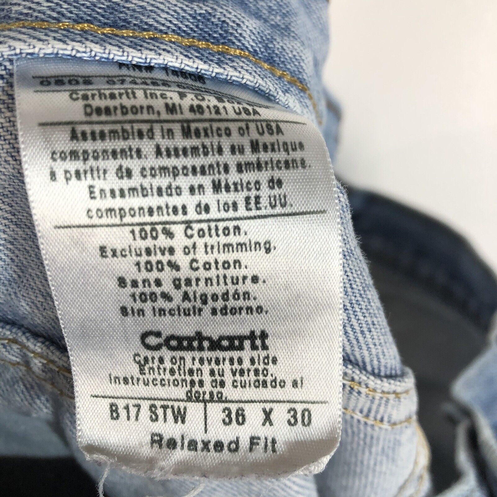 Carhartt Jeans Mens Size 36x30 Color Blue