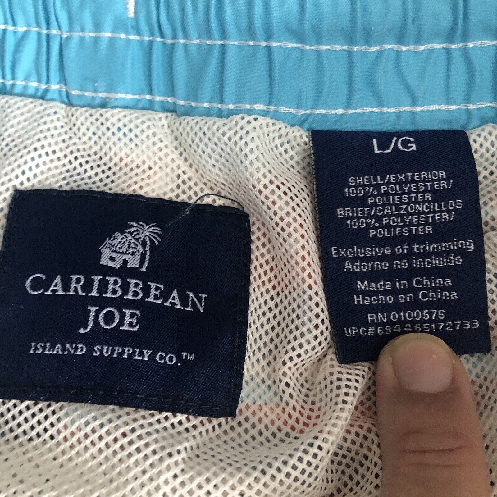 Caribbean Joe Swim Trunks Mens Size L. Multicolor. 0320