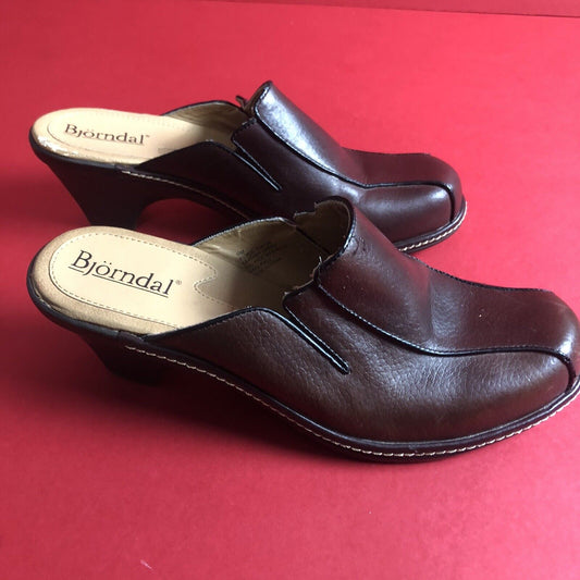 Bjorndal Womens Leather Shoes Clogs Brown Pluto 8.5M (0703)