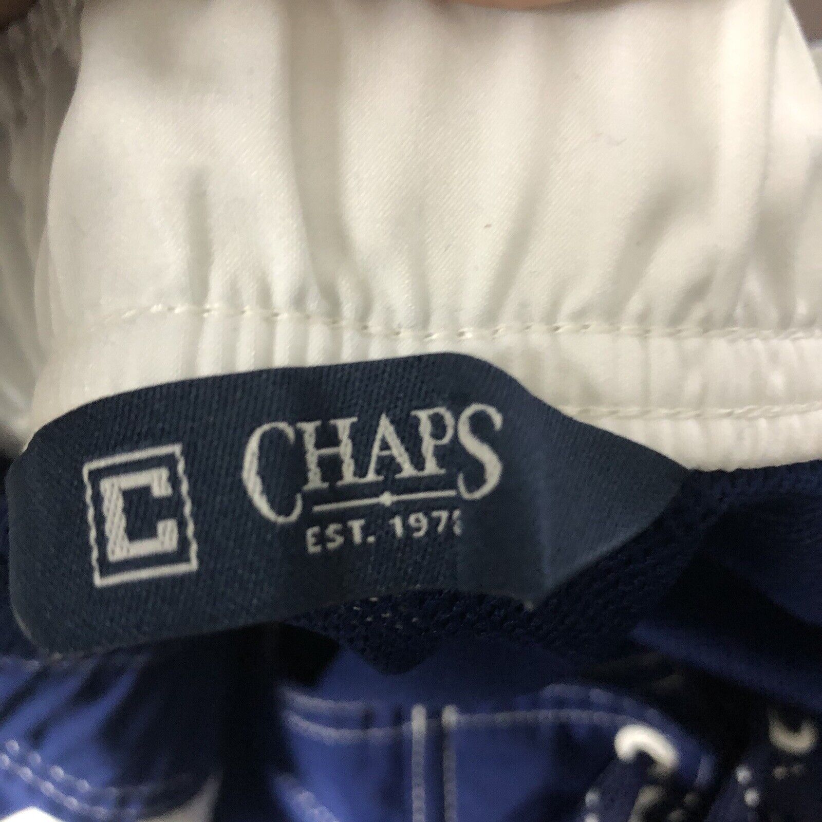Chaps Men’s Swim Trunks Size Large Blue And White