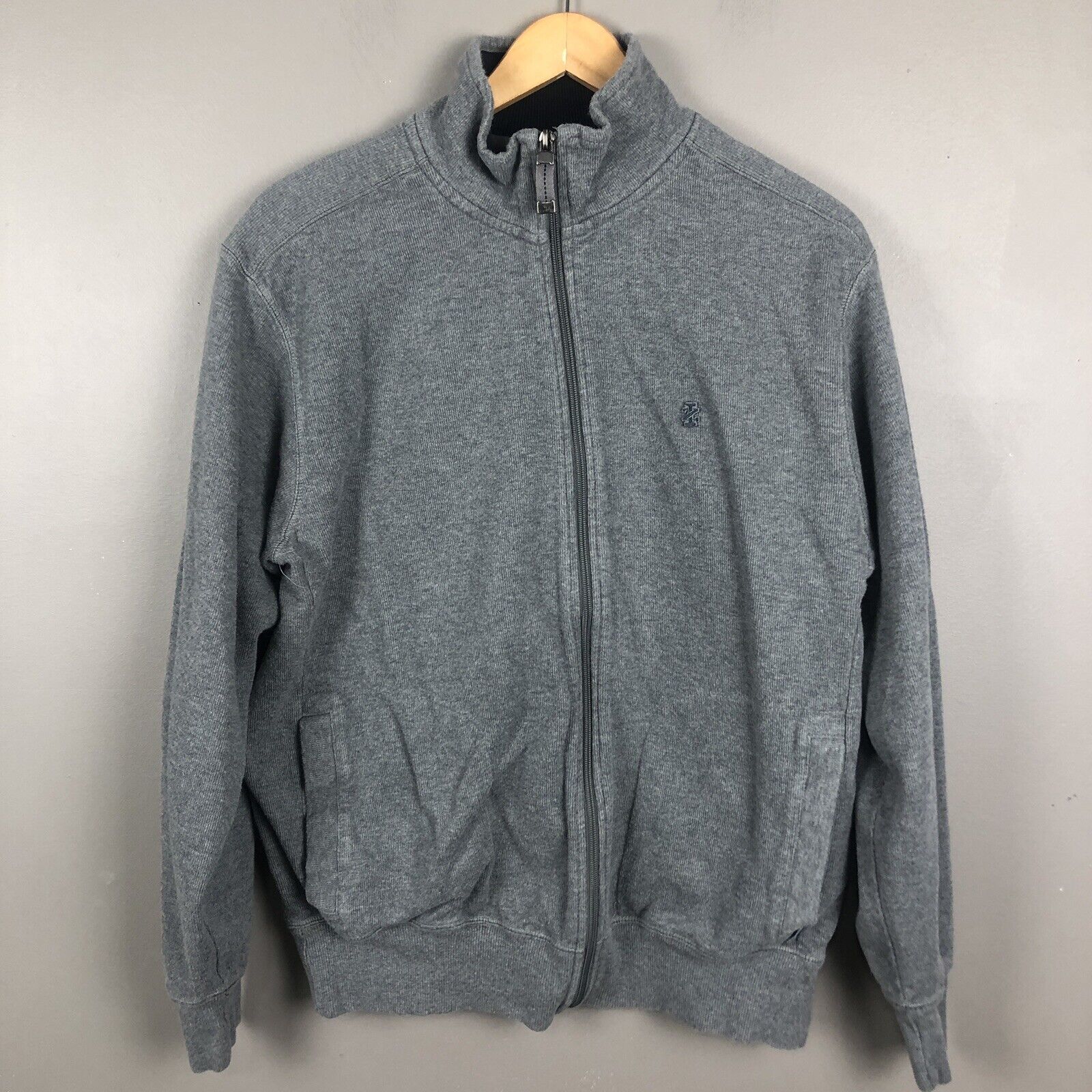 Izod Men’s Sweater Size Large Gray Full Zip Long Sleeve Heavyweight