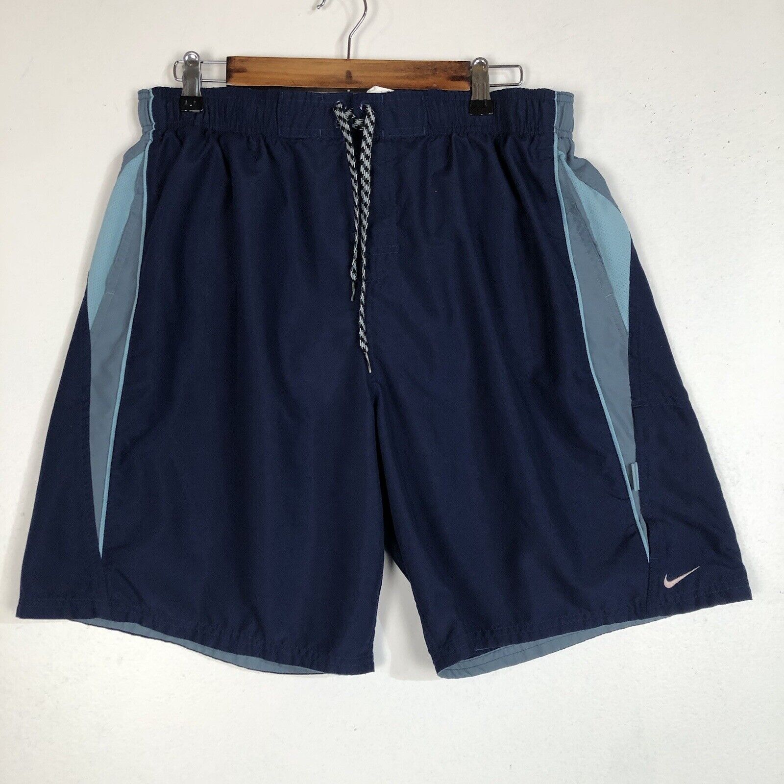 Vintage Nike Mens Swim Trunks XL Blue with Drawstrings and Liner Pre Owned