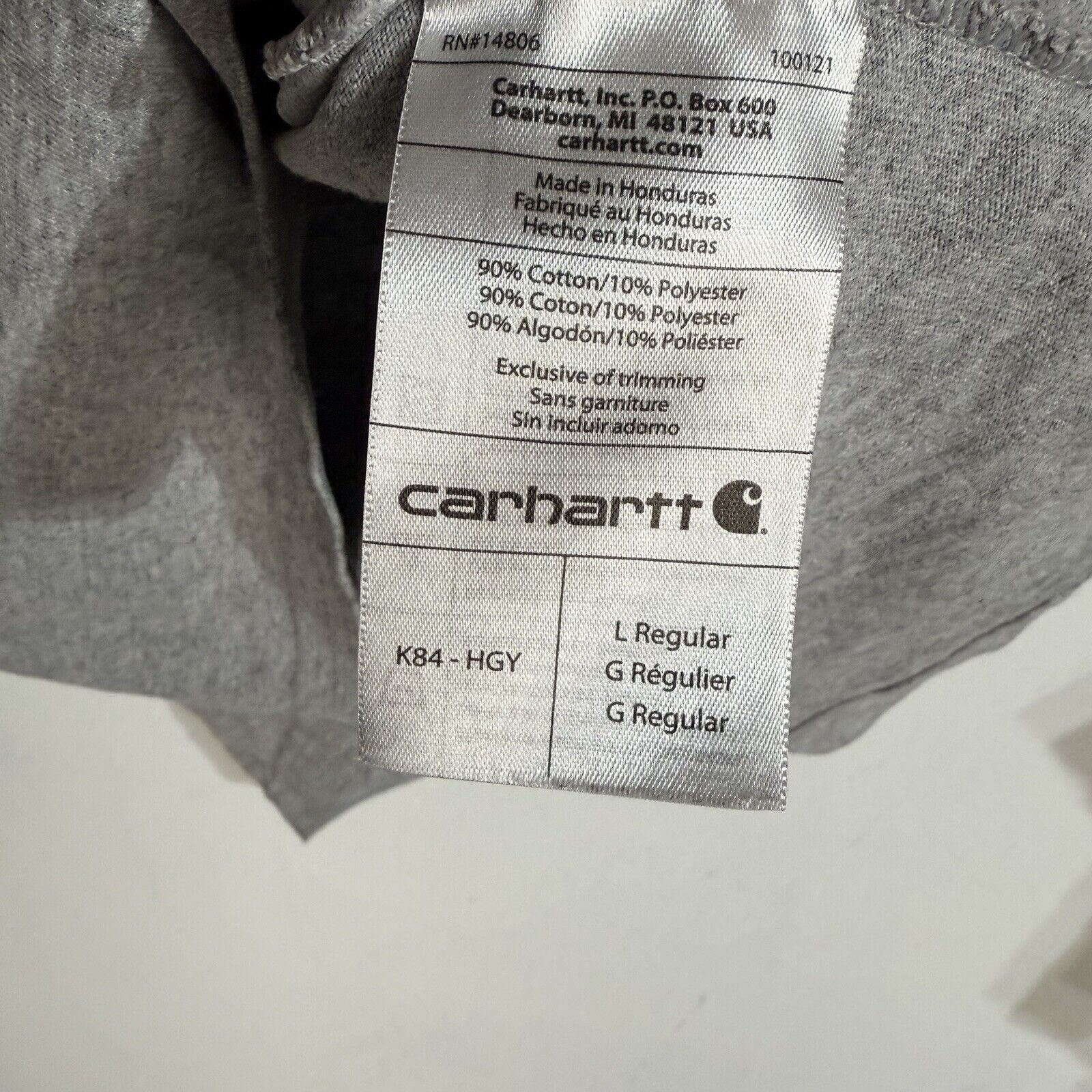 Carhartt Shirt Men’s Large Color Gray Heavyweight Short Sleeve