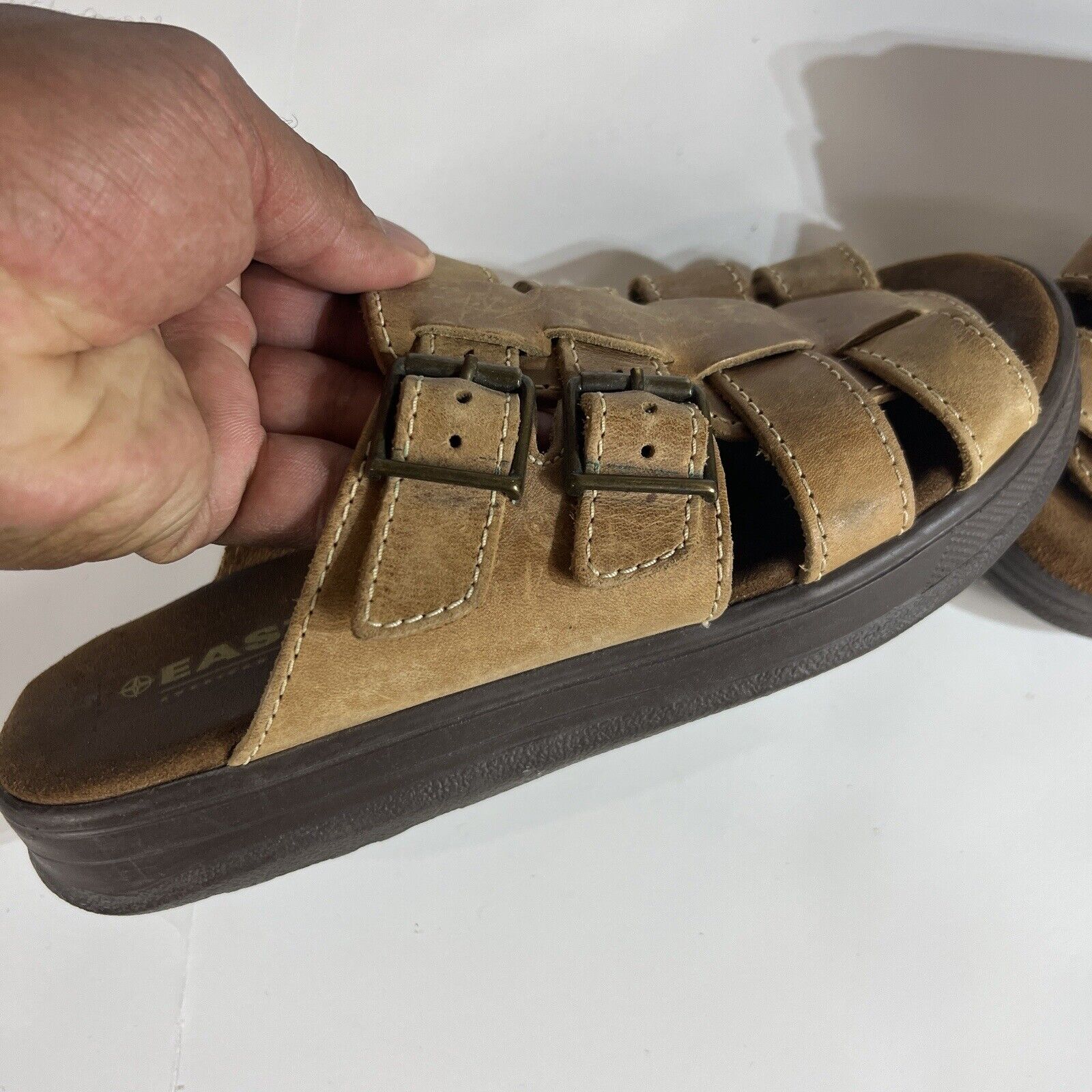 Eastland Leather Sandals Women’s Sixe 9 Beige Slip On Casual Made In USA