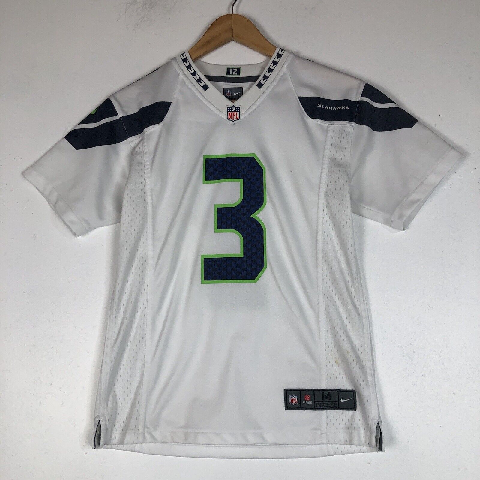 Nike NFL Seahawks Jersey Unisex Youth M White Short Sleeve Lightweight Pre-Owned
