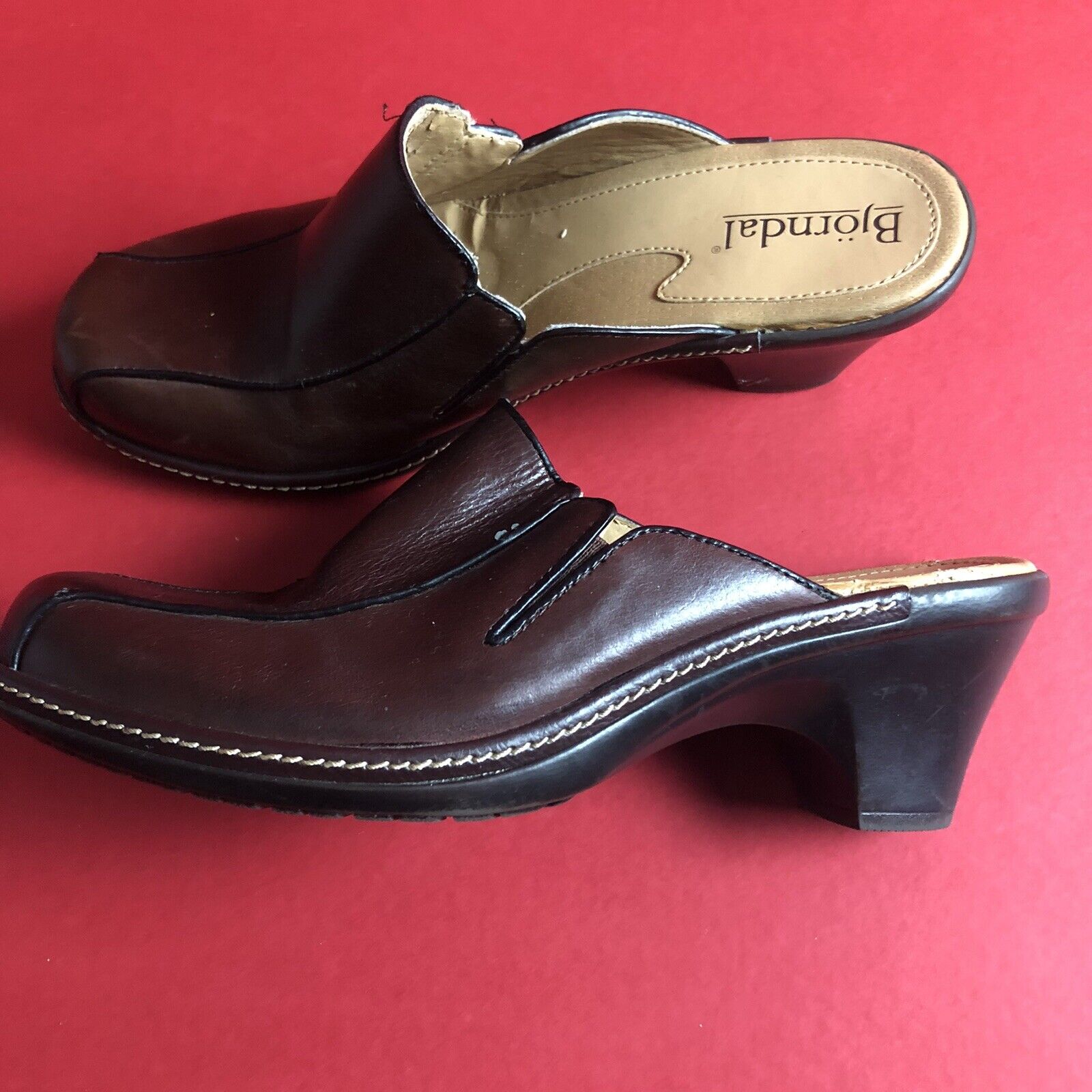 Bjorndal Womens Leather Shoes Clogs Brown Pluto 8.5M (0703)