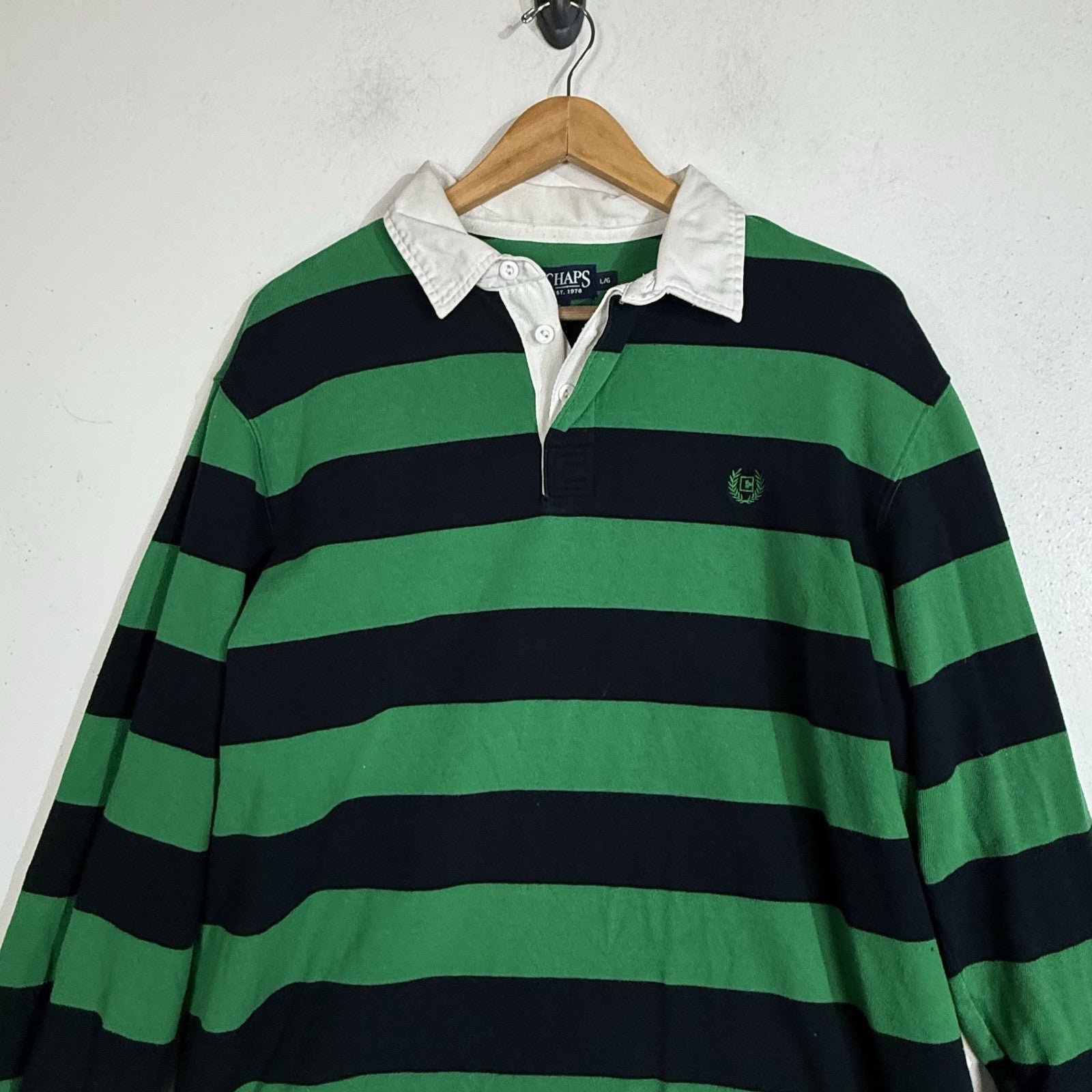 Chaps Rugby Shirt Men’s Large Multicolor Long Sleeve Striped Heavyweight
