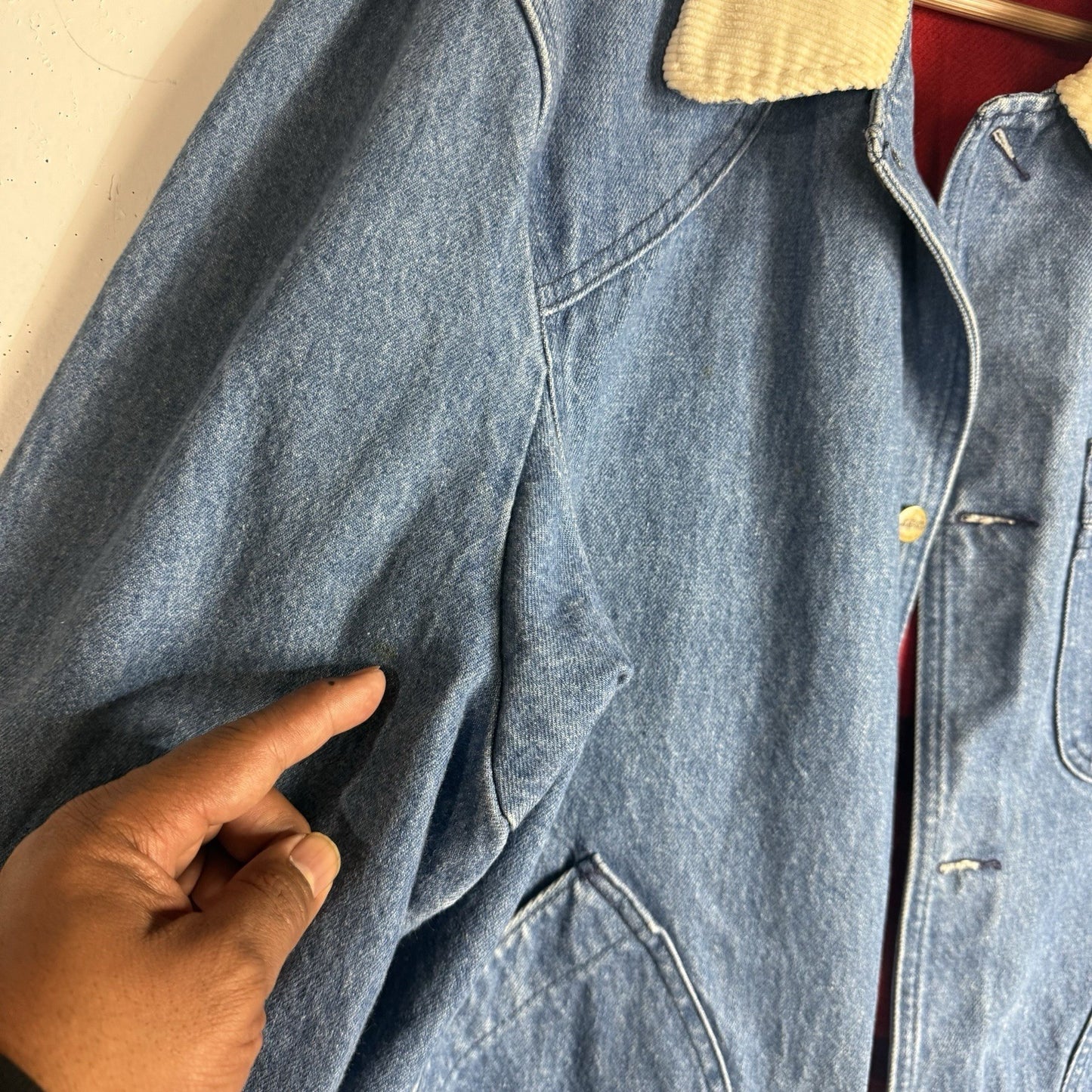 Vintage L.L. Bean Denim Chore Jean Jacket 2XL Blue Fleece Lined Made In USA